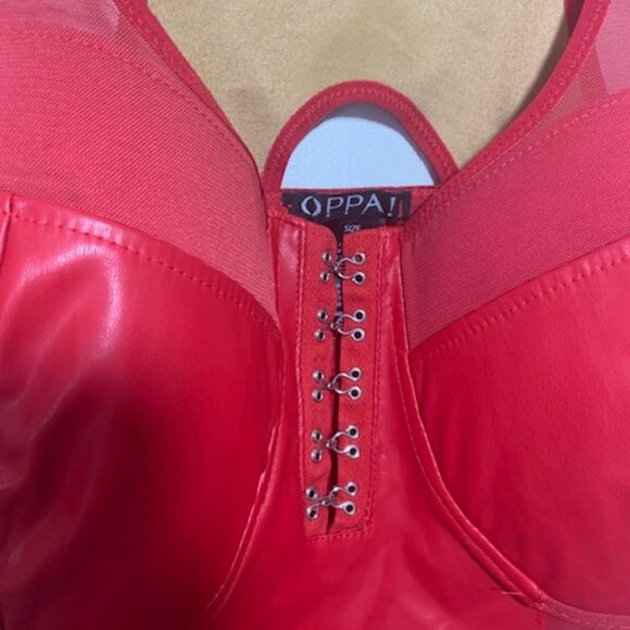 Oppa Red Faux Leather Vinyl Goth Corset Bustier Lingerie Top - Plus Size 2X - Picture 3 of 6